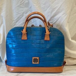Dooney & Bourke Blue and Tan Croc-Embossed Handbag